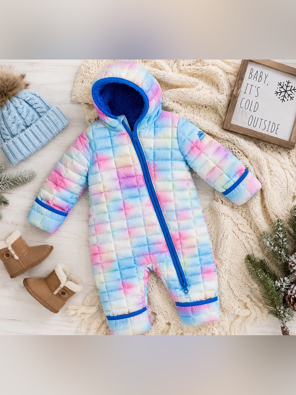 Snozu Baby Girls 18M Pastel Tie Dye Puffer Snowsuit Sherpa Lined Hooded